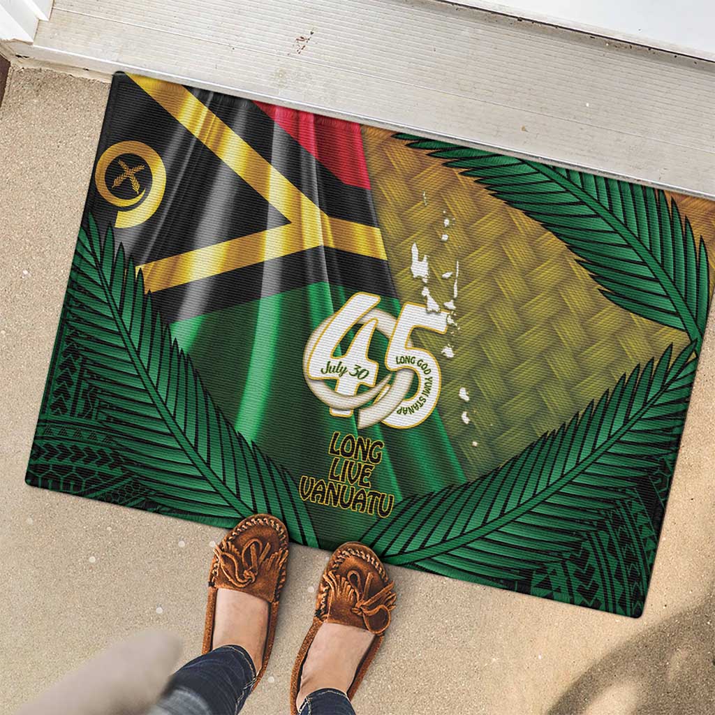 Long Live Vanuatu Independence Day Rubber Doormat 45th Anniversary Woven Pattern - Polynesian Pride