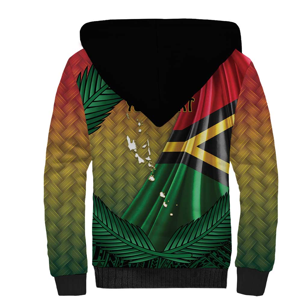 Personalised Long Live Vanuatu Independence Day Sherpa Hoodie 45th Anniversary Woven Pattern - Polynesian Pride