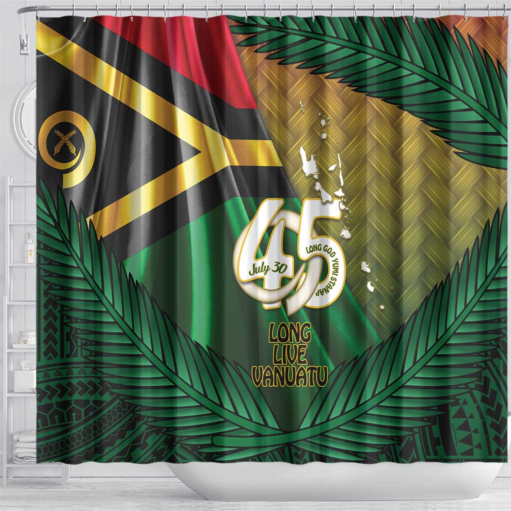 Long Live Vanuatu Independence Day Shower Curtain 45th Anniversary Woven Pattern - Polynesian Pride