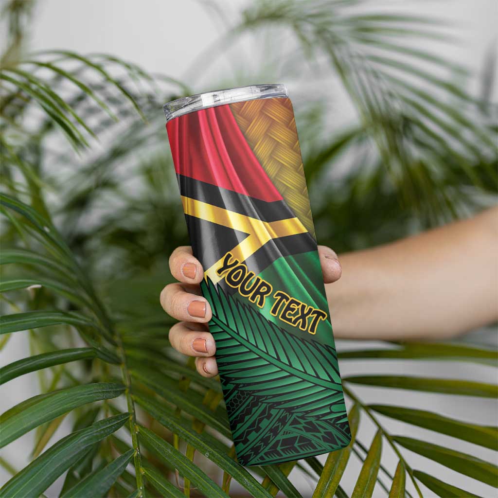 Personalised Long Live Vanuatu Independence Day Skinny Tumbler 45th Anniversary Woven Pattern - Polynesian Pride