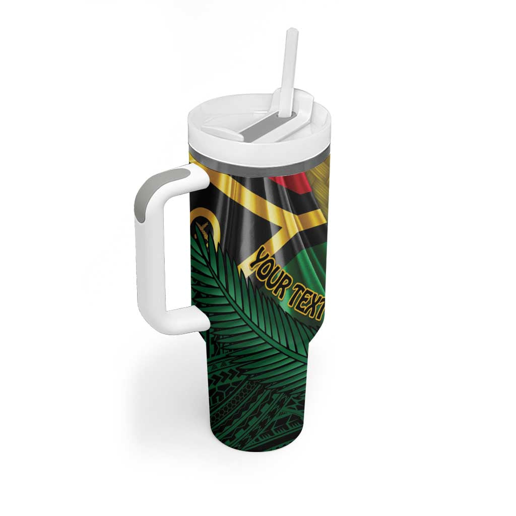 Personalised Long Live Vanuatu Independence Day Tumbler With Handle 45th Anniversary Woven Pattern - Polynesian Pride