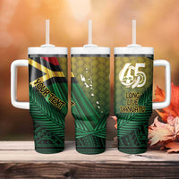 Personalised Long Live Vanuatu Independence Day Tumbler With Handle 45th Anniversary Woven Pattern - Polynesian Pride