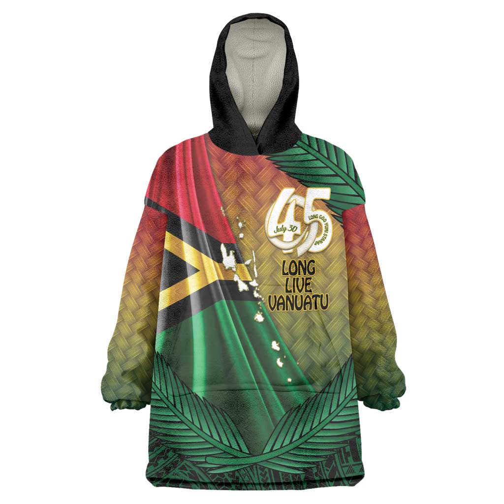 Personalised Long Live Vanuatu Independence Day Wearable Blanket Hoodie 45th Anniversary Woven Pattern - Polynesian Pride