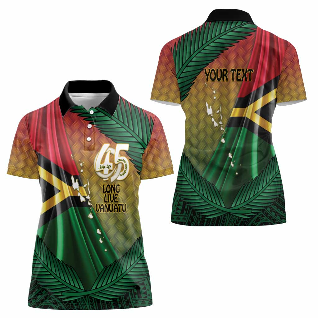 Personalised Long Live Vanuatu Independence Day Women Polo Shirt 45th Anniversary Woven Pattern - Polynesian Pride