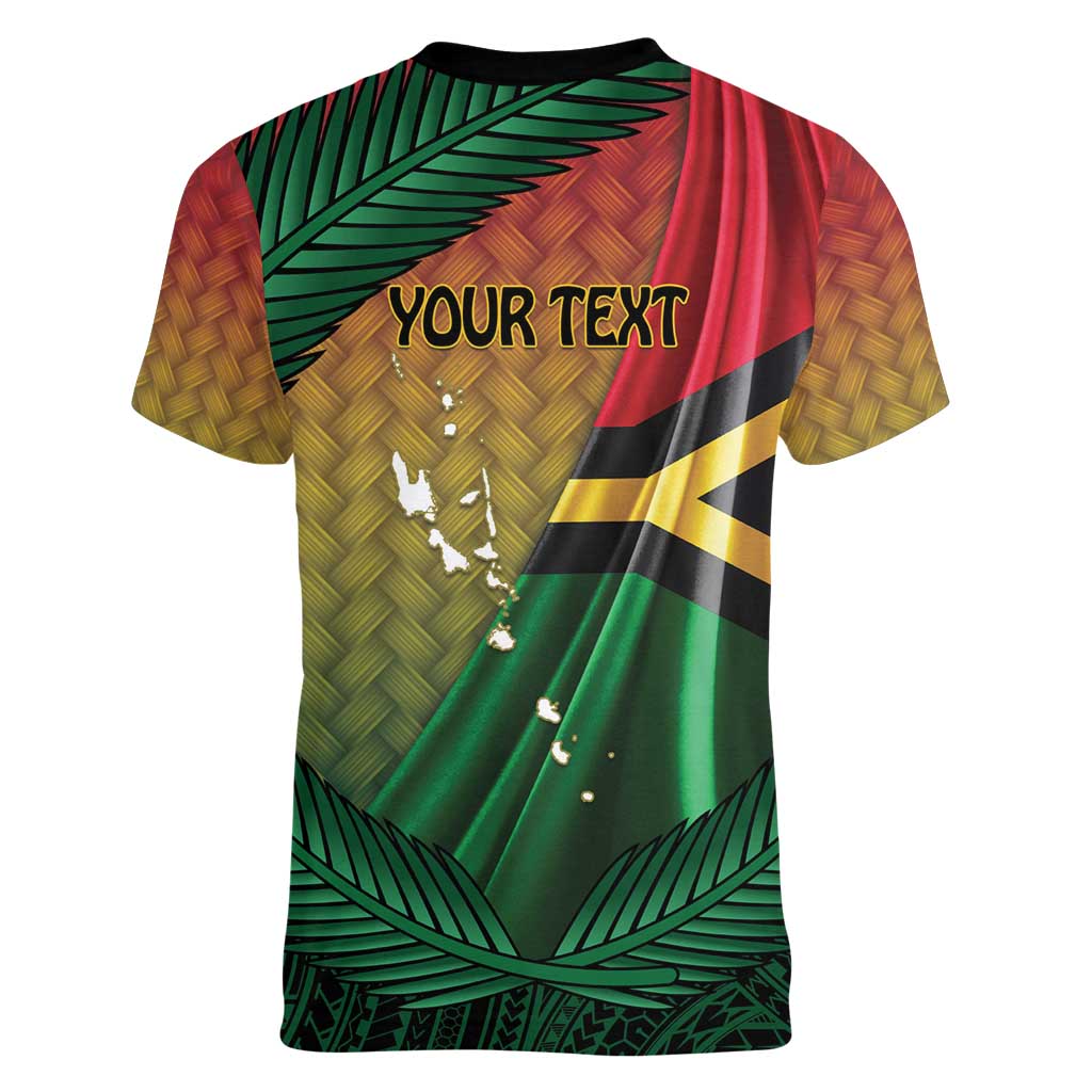 Personalised Long Live Vanuatu Independence Day Women V-Neck T-Shirt 45th Anniversary Woven Pattern - Polynesian Pride