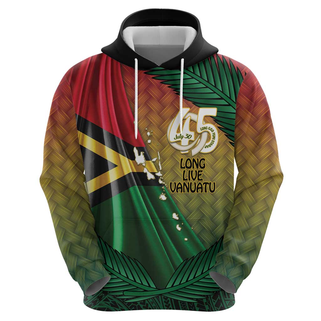 Personalised Long Live Vanuatu Independence Day Zip Hoodie 45th Anniversary Woven Pattern - Polynesian Pride