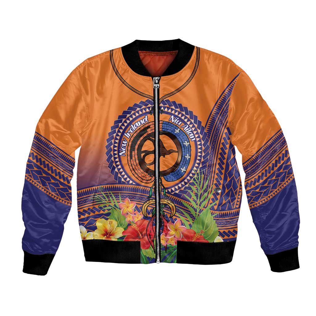 PNG New Ireland Province Bomber Jacket Niu Ailan Necklace Polynesian Tattoo LT14 Unisex Orange - Polynesian Pride