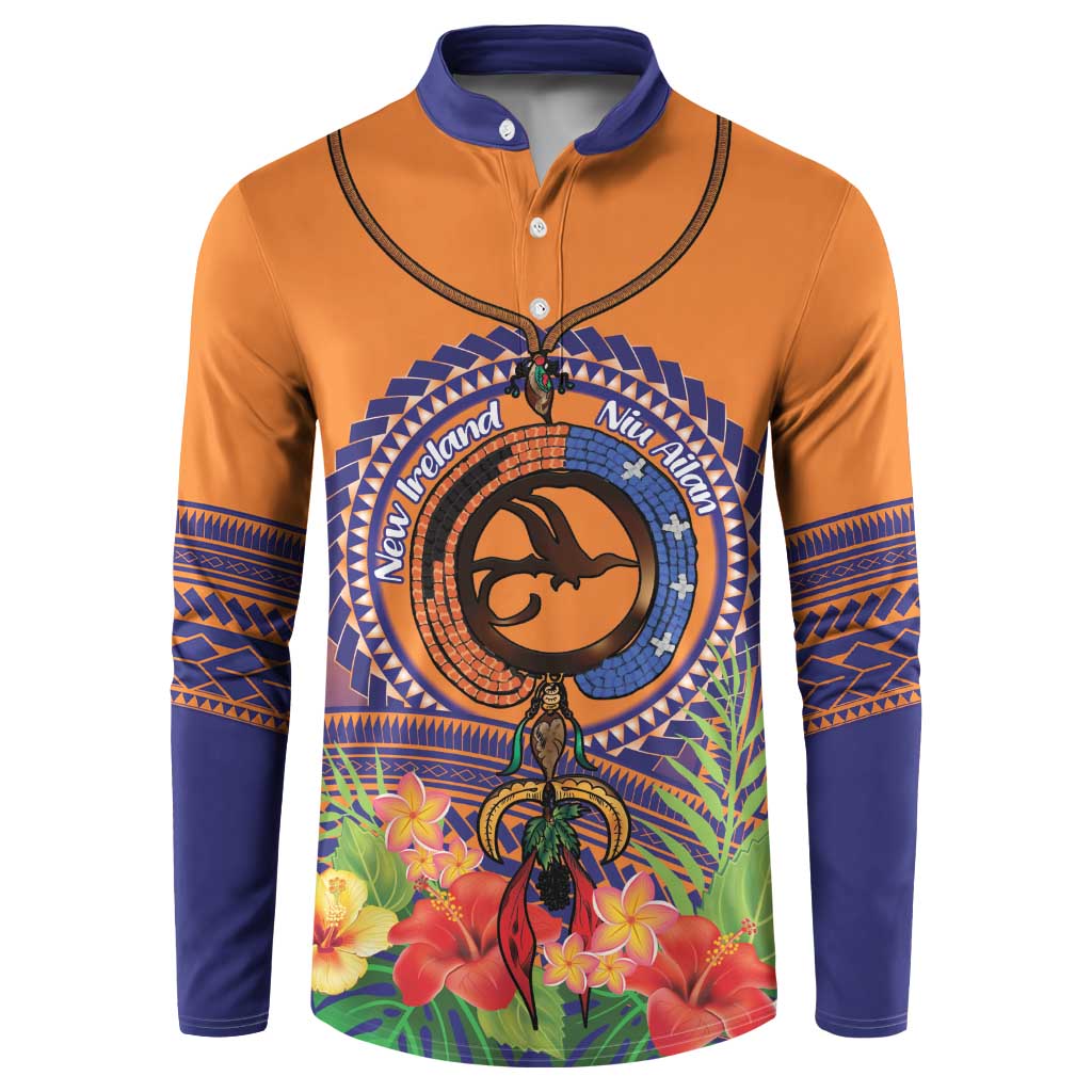 PNG New Ireland Province Button Sweatshirt Niu Ailan Necklace Polynesian Tattoo LT14 Orange - Polynesian Pride