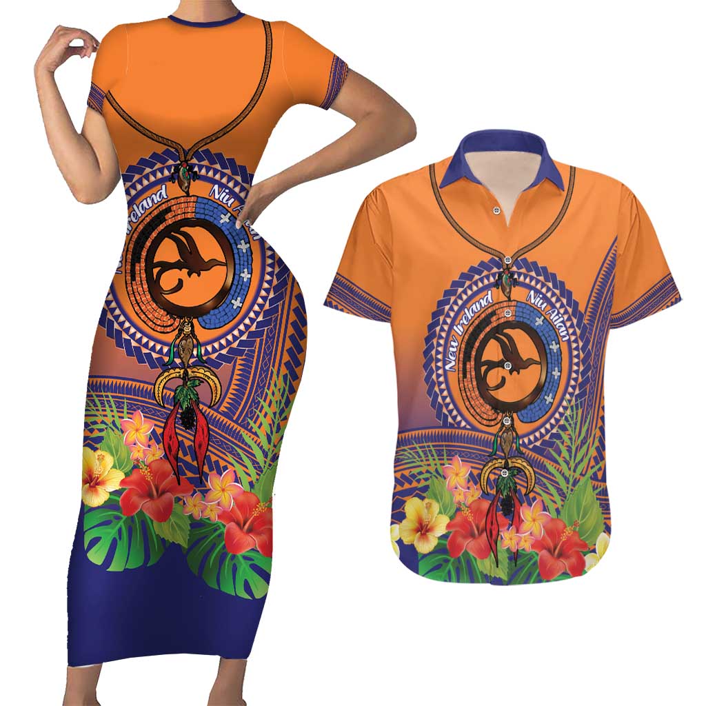 PNG New Ireland Province Couples Matching Short Sleeve Bodycon Dress and Hawaiian Shirt Niu Ailan Necklace Polynesian Tattoo - Polynesian Pride