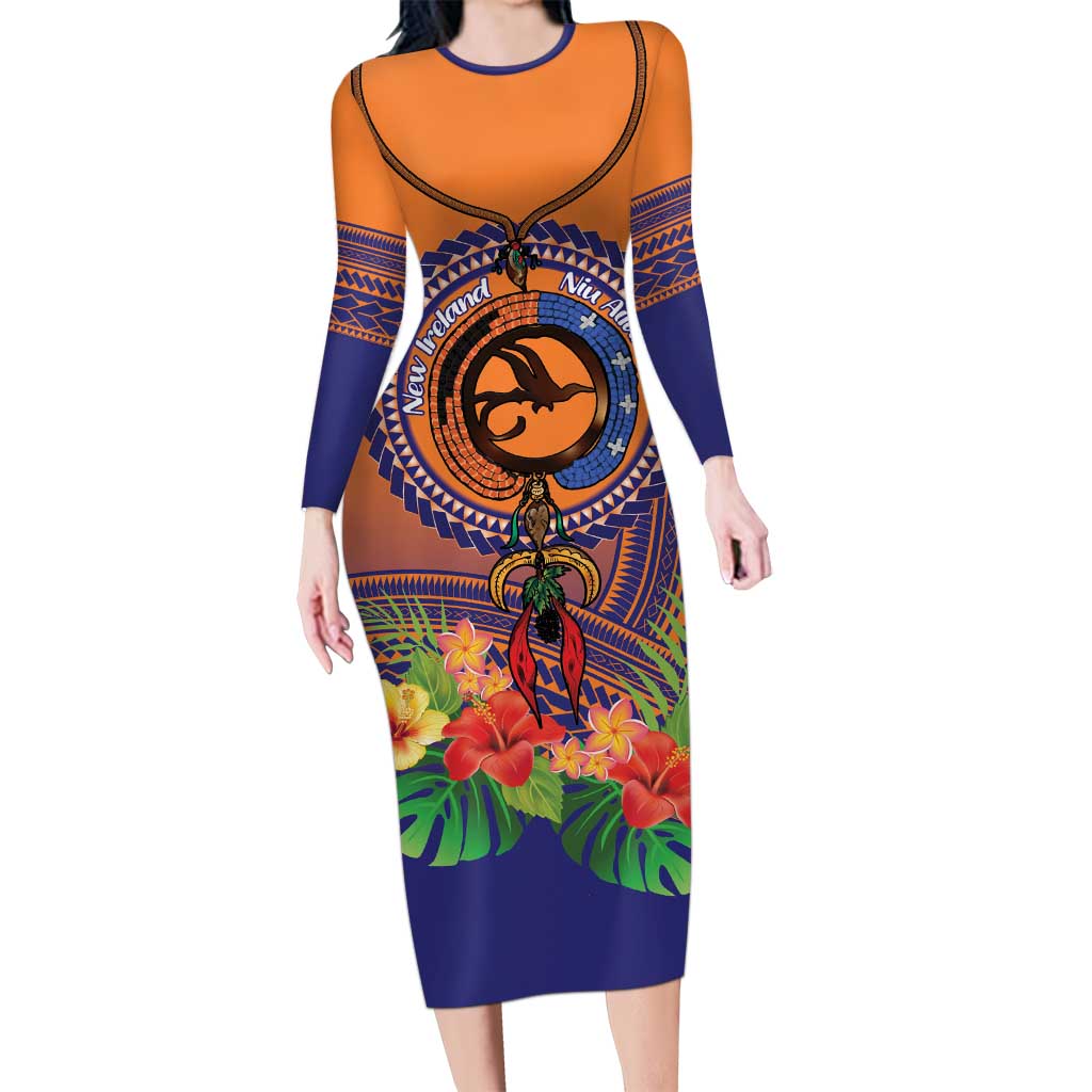 PNG New Ireland Province Family Matching Long Sleeve Bodycon Dress and Hawaiian Shirt Niu Ailan Necklace Polynesian Tattoo - Polynesian Pride