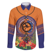 PNG New Ireland Province Family Matching Off Shoulder Short Dress and Hawaiian Shirt Niu Ailan Necklace Polynesian Tattoo LT14 Dad's Shirt - Long Sleeve Orange - Polynesian Pride