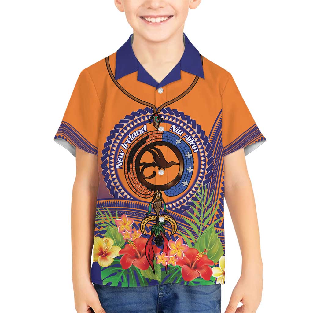 PNG New Ireland Province Family Matching Summer Maxi Dress and Hawaiian Shirt Niu Ailan Necklace Polynesian Tattoo LT14 Son's Shirt Orange - Polynesian Pride