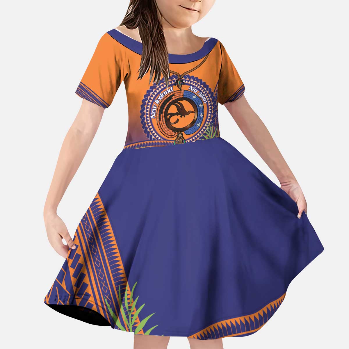 PNG New Ireland Province Kid Short Sleeve Dress Niu Ailan Necklace Polynesian Tattoo - Polynesian Pride