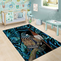 New Zealand Tui Bird Taiaha Area Rug Maori Weapon Paua Shell Mix Silver Fern