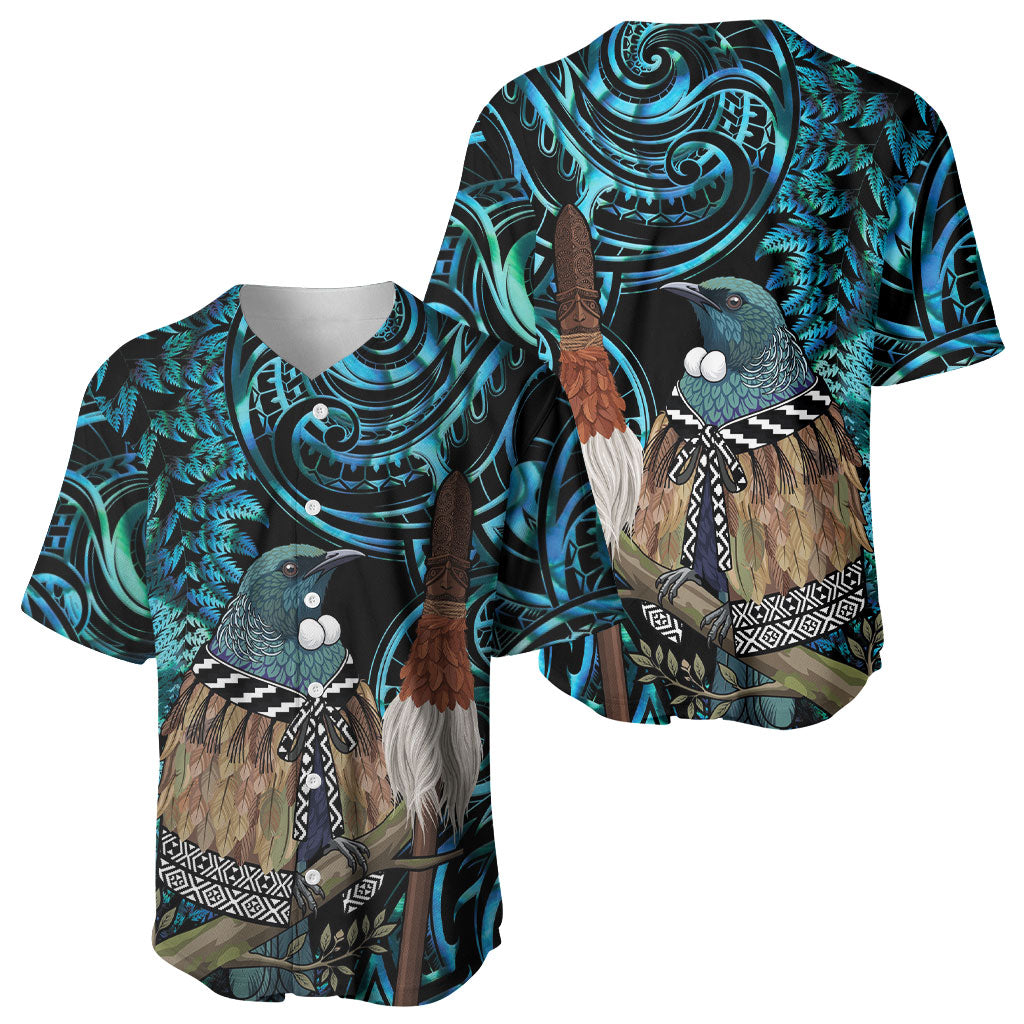 New Zealand Tui Bird Taiaha Baseball Jersey Maori Weapon Paua Shell Mix Silver Fern