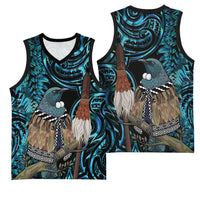 New Zealand Tui Bird Taiaha Basketball Jersey Maori Weapon Paua Shell Mix Silver Fern