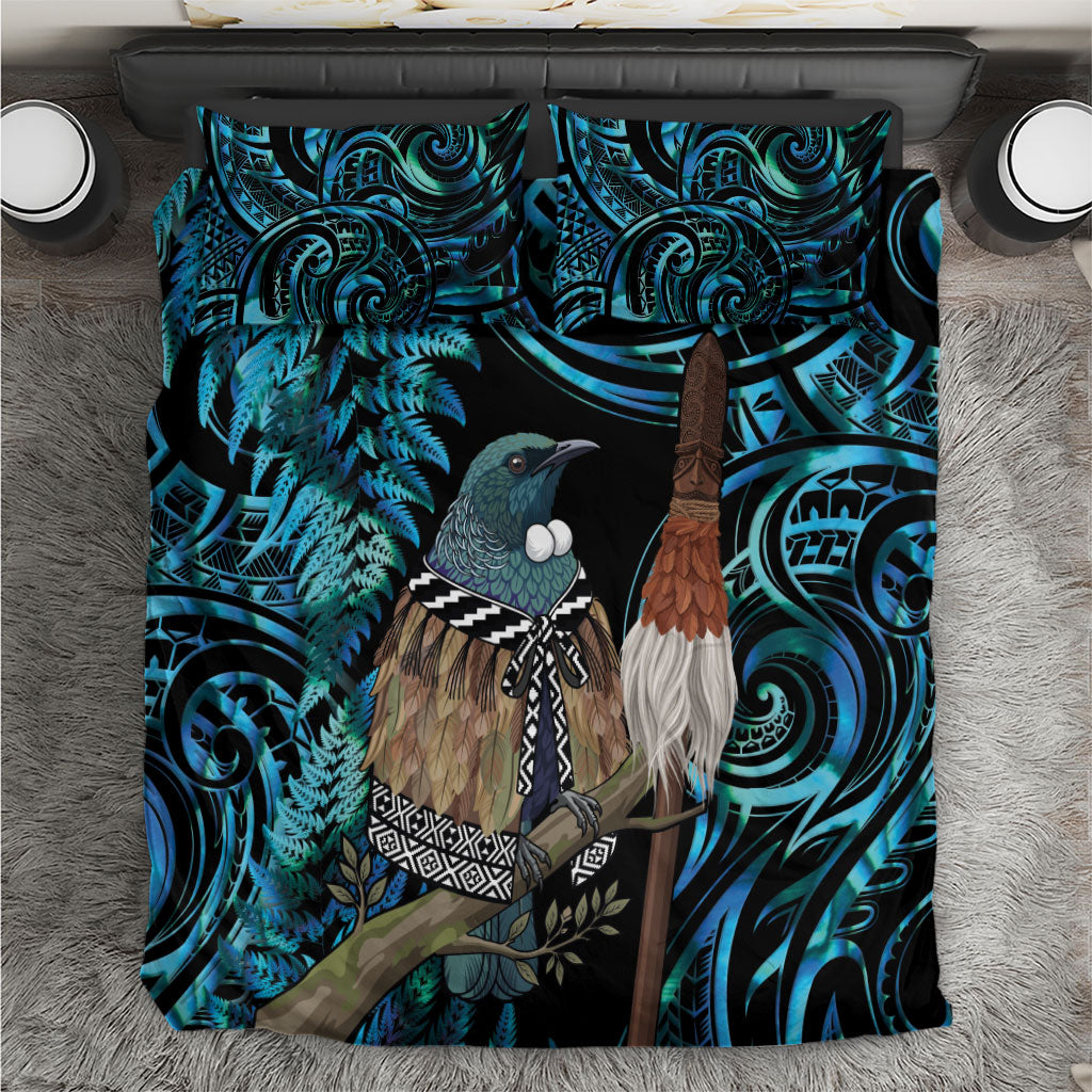 New Zealand Tui Bird Taiaha Bedding Set Maori Weapon Paua Shell Mix Silver Fern