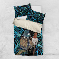 New Zealand Tui Bird Taiaha Bedding Set Maori Weapon Paua Shell Mix Silver Fern