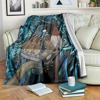 New Zealand Tui Bird Taiaha Blanket Maori Weapon Paua Shell Mix Silver Fern