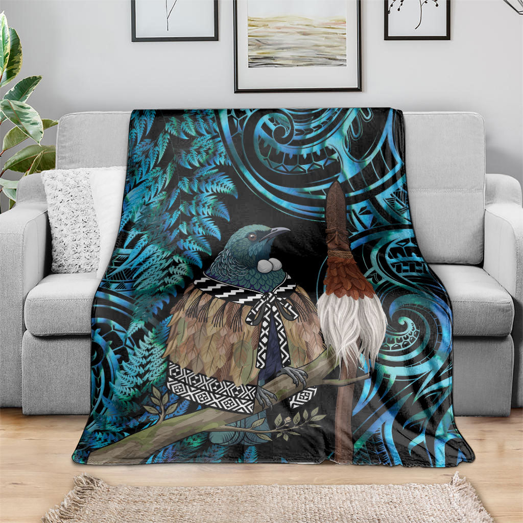 New Zealand Tui Bird Taiaha Blanket Maori Weapon Paua Shell Mix Silver Fern
