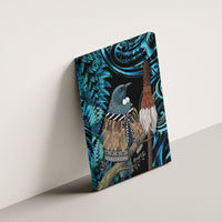 New Zealand Tui Bird Taiaha Canvas Wall Art Maori Weapon Paua Shell Mix Silver Fern