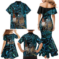 New Zealand Tui Bird Taiaha Family Matching Mermaid Dress and Hawaiian Shirt Maori Weapon Paua Shell Mix Silver Fern
