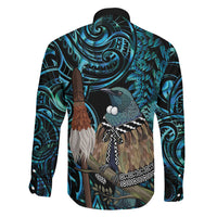 New Zealand Tui Bird Taiaha Family Matching Off Shoulder Short Dress and Hawaiian Shirt Maori Weapon Paua Shell Mix Silver Fern
