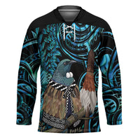 New Zealand Tui Bird Taiaha Hockey Jersey Maori Weapon Paua Shell Mix Silver Fern