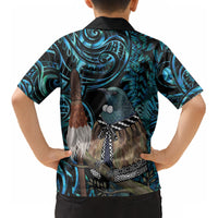 New Zealand Tui Bird Taiaha Kid Hawaiian Shirt Maori Weapon Paua Shell Mix Silver Fern LT14 - Polynesian Pride