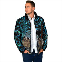 New Zealand Tui Bird Taiaha Padded Jacket Maori Weapon Paua Shell Mix Silver Fern
