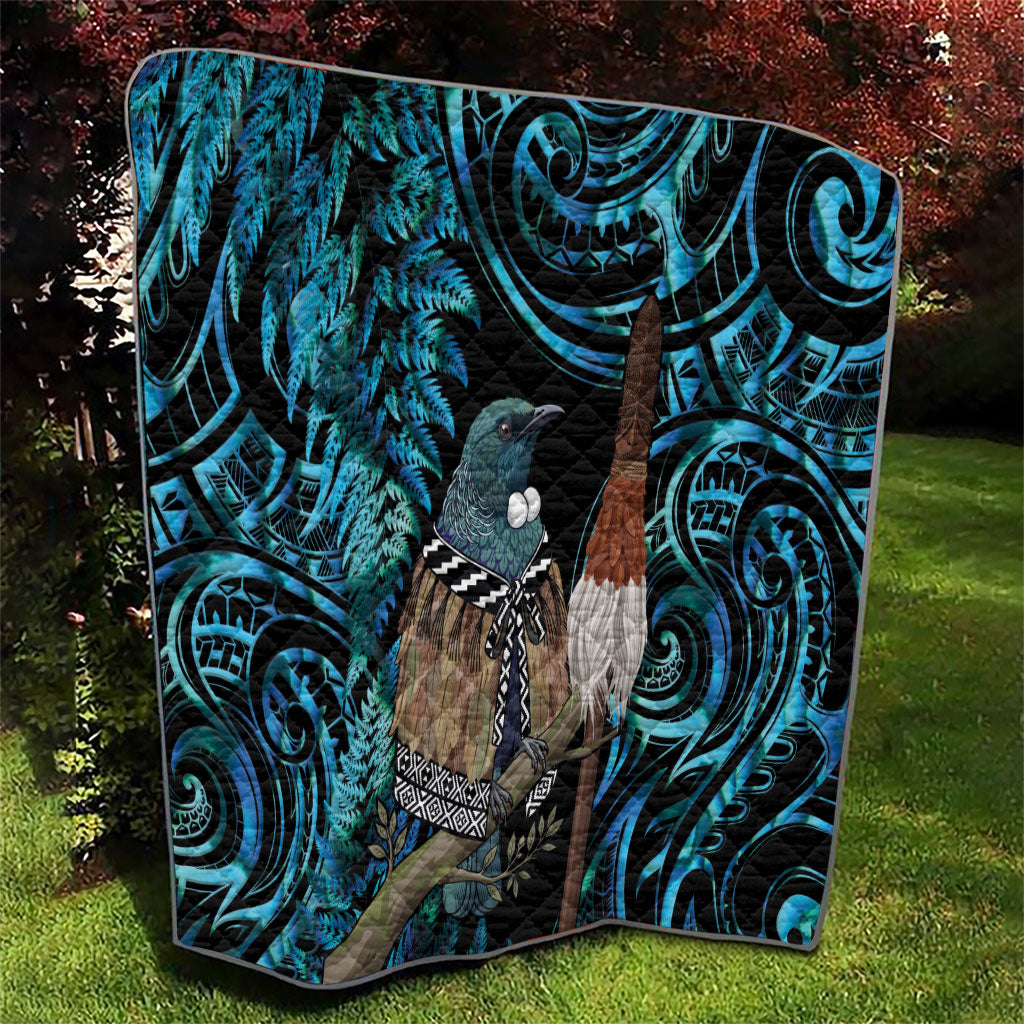 New Zealand Tui Bird Taiaha Quilt Maori Weapon Paua Shell Mix Silver Fern