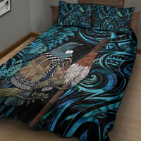New Zealand Tui Bird Taiaha Quilt Bed Set Maori Weapon Paua Shell Mix Silver Fern