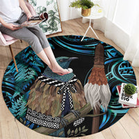 New Zealand Tui Bird Taiaha Round Carpet Maori Weapon Paua Shell Mix Silver Fern