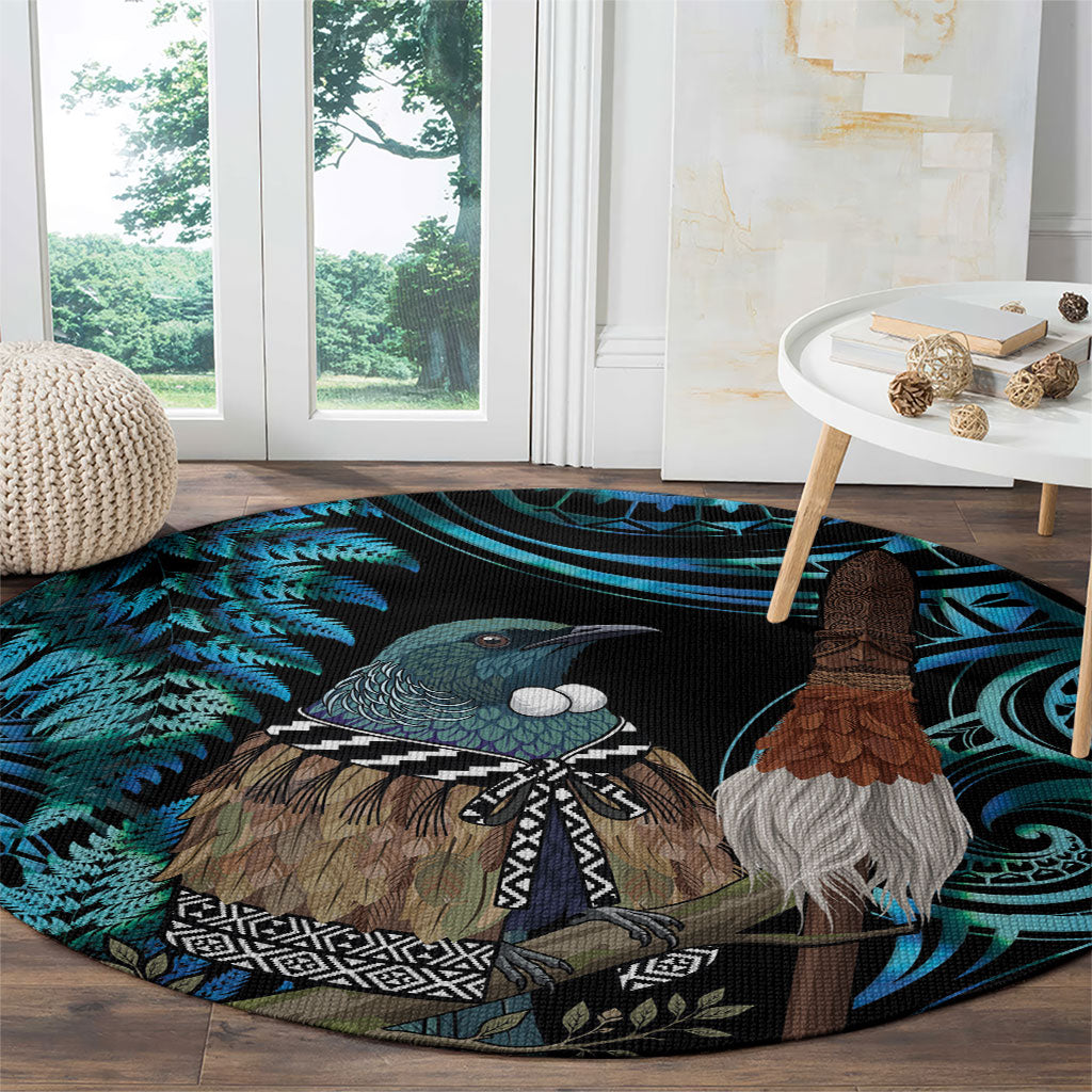 New Zealand Tui Bird Taiaha Round Carpet Maori Weapon Paua Shell Mix Silver Fern