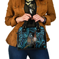 New Zealand Tui Bird Taiaha Shoulder Handbag Maori Weapon Paua Shell Mix Silver Fern