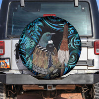 New Zealand Tui Bird Taiaha Spare Tire Cover Maori Weapon Paua Shell Mix Silver Fern
