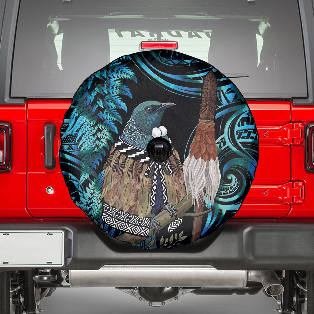 New Zealand Tui Bird Taiaha Spare Tire Cover Maori Weapon Paua Shell Mix Silver Fern