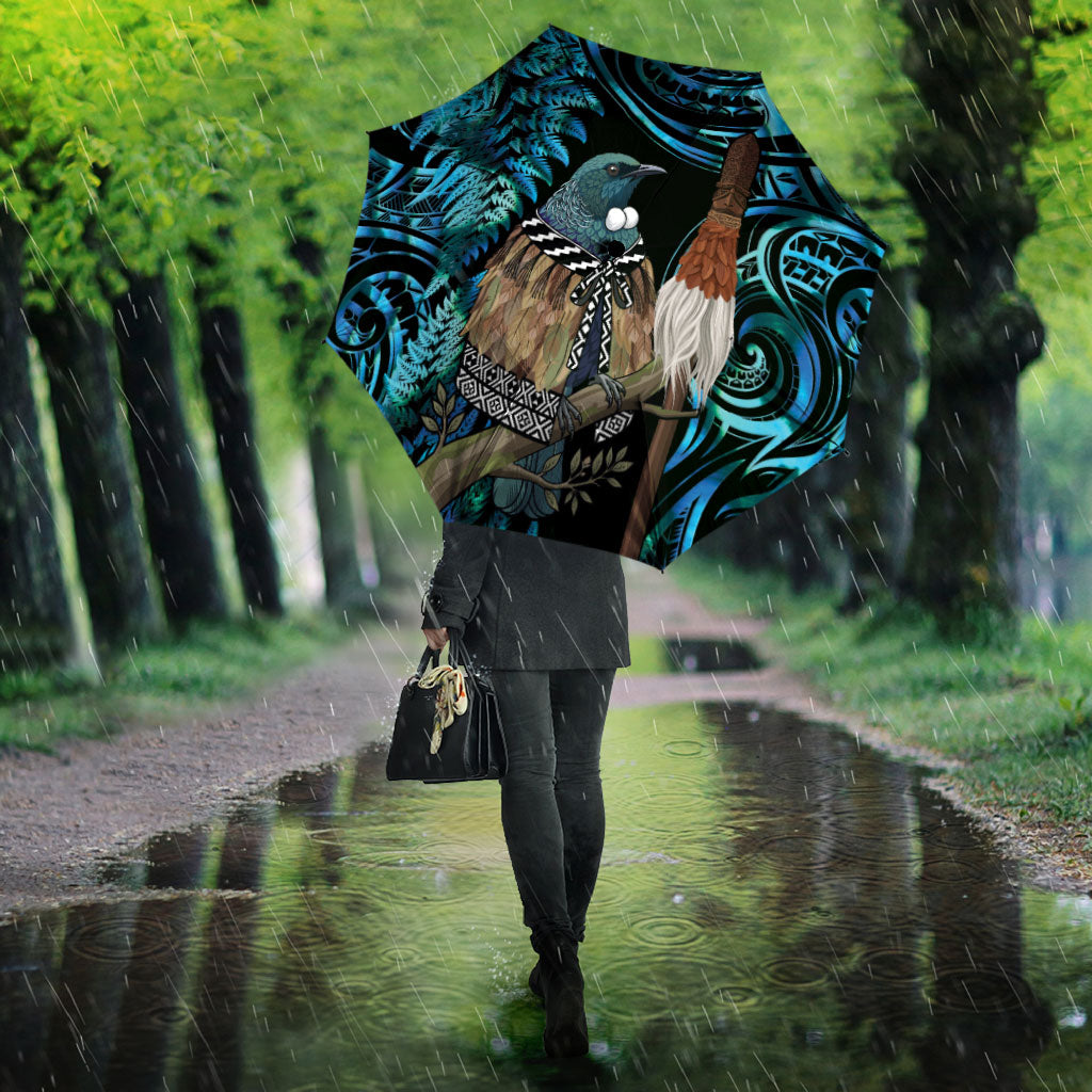 New Zealand Tui Bird Taiaha Umbrella Maori Weapon Paua Shell Mix Silver Fern