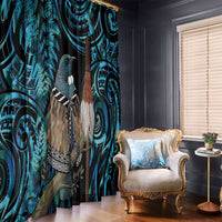 New Zealand Tui Bird Taiaha Window Curtain Maori Weapon Paua Shell Mix Silver Fern