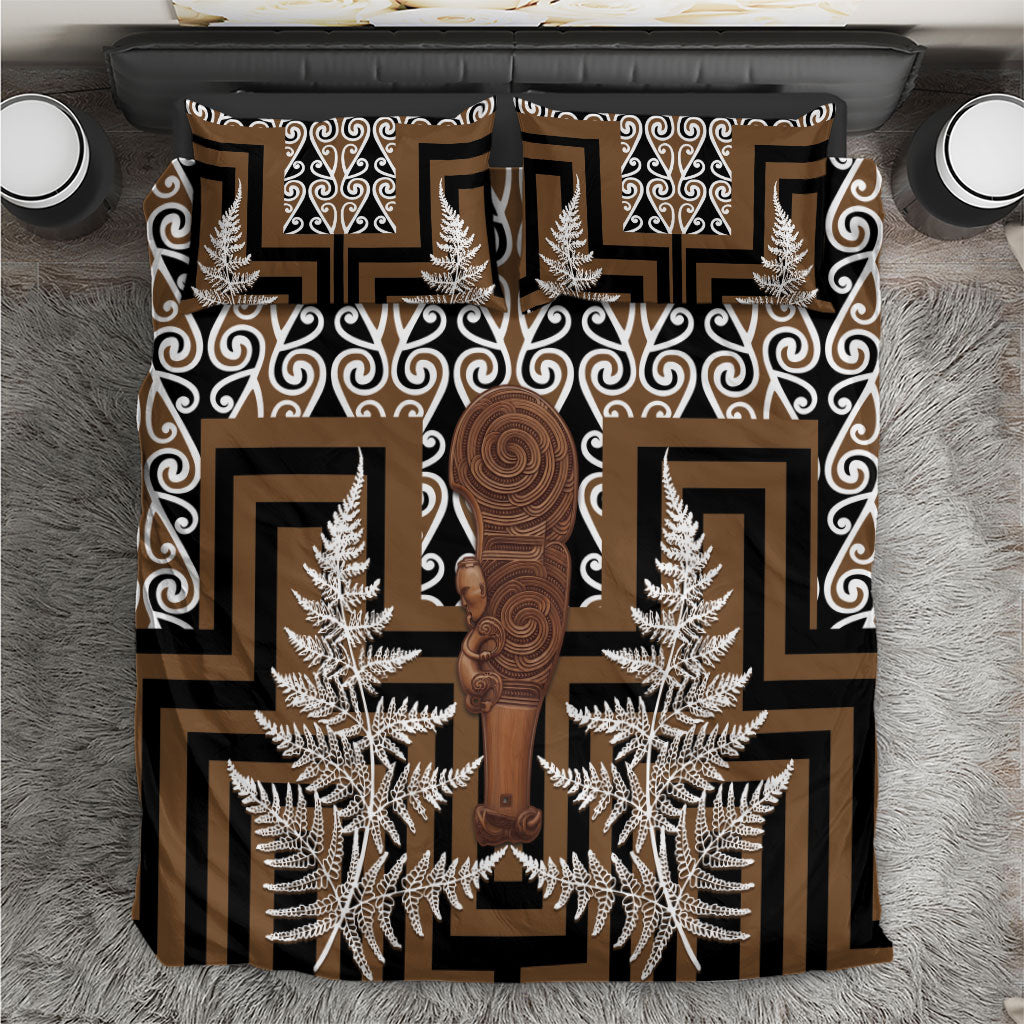 Wahaika New Zealand Bedding Set Maori Weapon Kowhaiwhai Fern Poutama Motifs LT14 Brown - Polynesian Pride