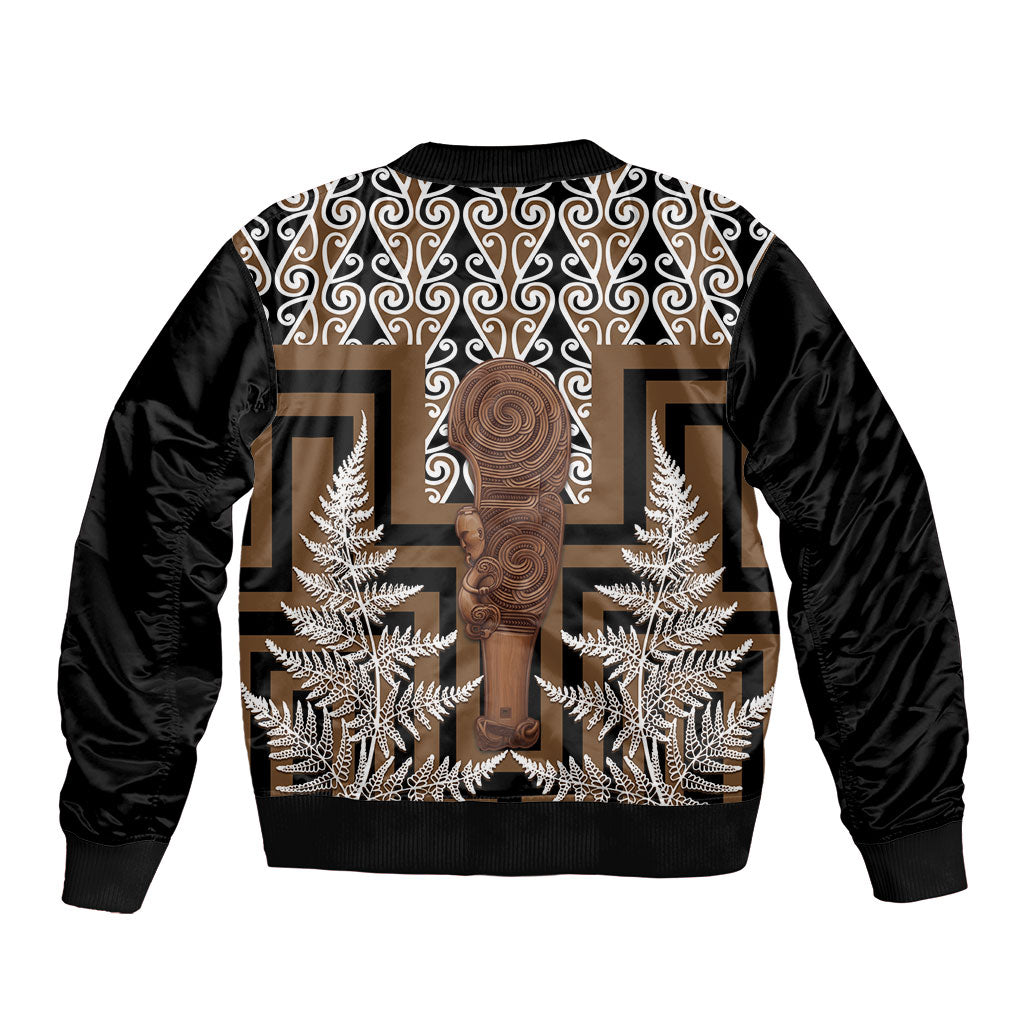 Wahaika New Zealand Bomber Jacket Maori Weapon Kowhaiwhai Fern Poutama Motifs