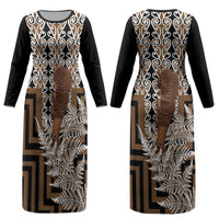 Wahaika New Zealand Couples Matching Long Sleeve Bodycon Dress and Hawaiian Shirt Maori Weapon Kowhaiwhai Fern Poutama Motifs LT14 - Polynesian Pride