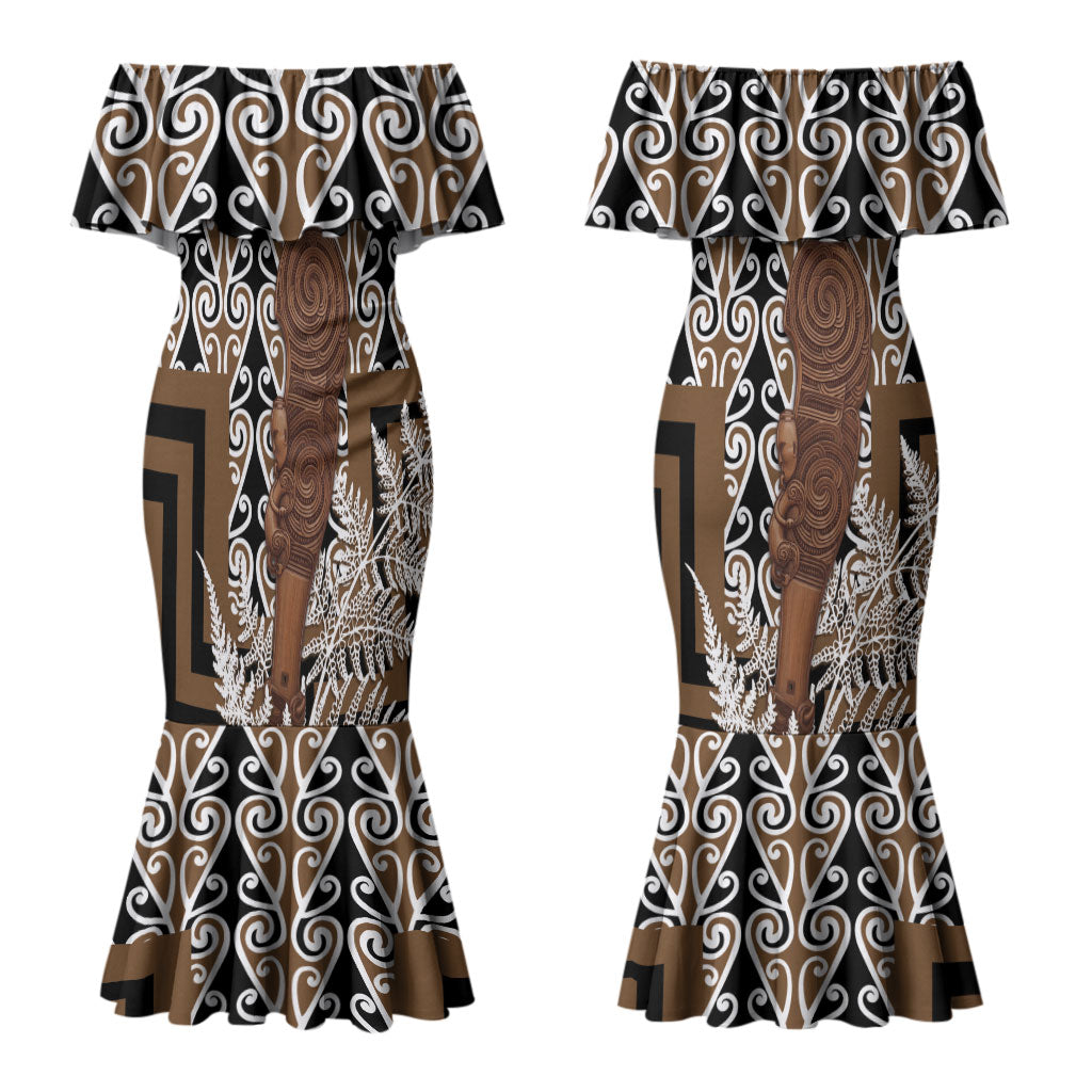 Wahaika New Zealand Couples Matching Mermaid Dress and Long Sleeve Button Shirt Maori Weapon Kowhaiwhai Fern Poutama Motifs LT14 - Polynesian Pride