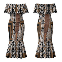 Wahaika New Zealand Couples Matching Mermaid Dress and Long Sleeve Button Shirt Maori Weapon Kowhaiwhai Fern Poutama Motifs LT14 - Polynesian Pride