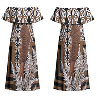 Wahaika New Zealand Couples Matching Off Shoulder Maxi Dress and Hawaiian Shirt Maori Weapon Kowhaiwhai Fern Poutama Motifs LT14 - Polynesian Pride
