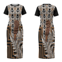 Wahaika New Zealand Couples Matching Short Sleeve Bodycon Dress and Long Sleeve Button Shirt Maori Weapon Kowhaiwhai Fern Poutama Motifs LT14 - Polynesian Pride