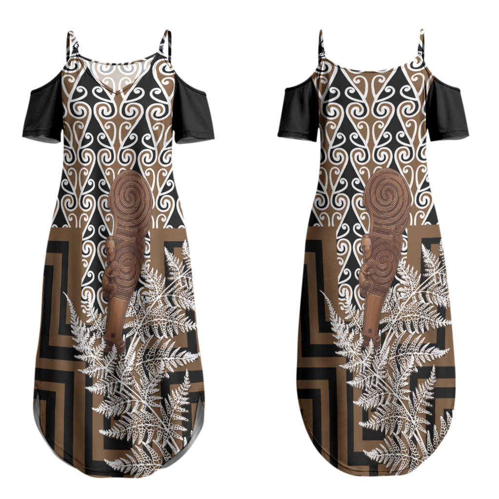 Wahaika New Zealand Couples Matching Summer Maxi Dress and Long Sleeve Button Shirt Maori Weapon Kowhaiwhai Fern Poutama Motifs LT14 - Polynesian Pride