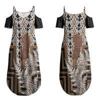 Wahaika New Zealand Couples Matching Summer Maxi Dress and Long Sleeve Button Shirt Maori Weapon Kowhaiwhai Fern Poutama Motifs LT14 - Polynesian Pride