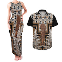 Wahaika New Zealand Couples Matching Tank Maxi Dress and Hawaiian Shirt Maori Weapon Kowhaiwhai Fern Poutama Motifs