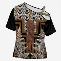 Wahaika New Zealand Cross Shoulder Shirt Maori Weapon Kowhaiwhai Fern Poutama Motifs